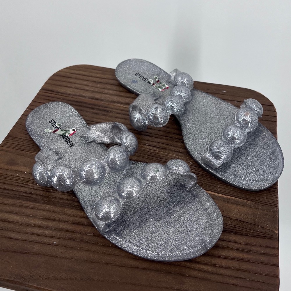 Steve Madden Zaza Silver Glitter Jelly Sandals Bubble Strap Slides Womens Size10